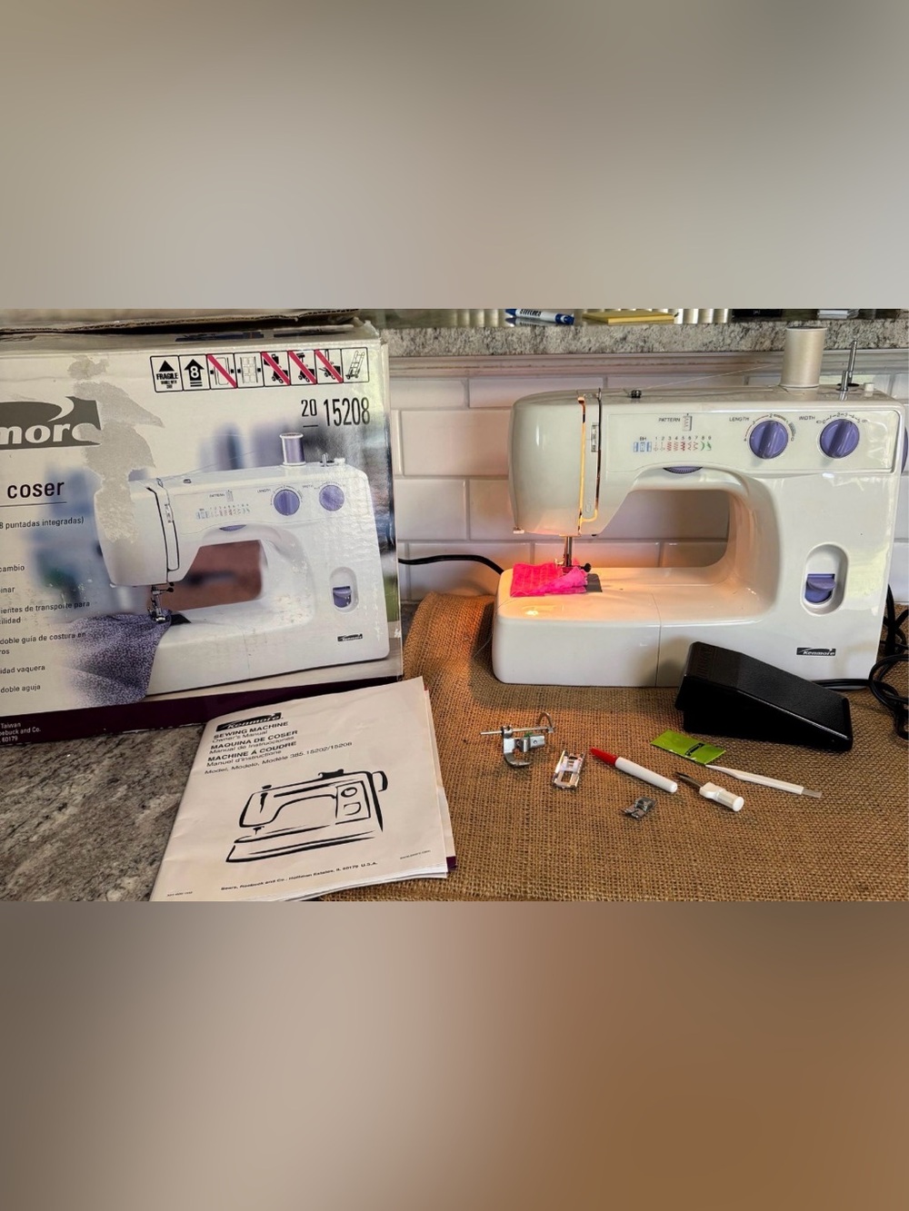 Kenmore Sewing Machine 385.15208400 W/ Pedal Purple Accents! Works - Extras!